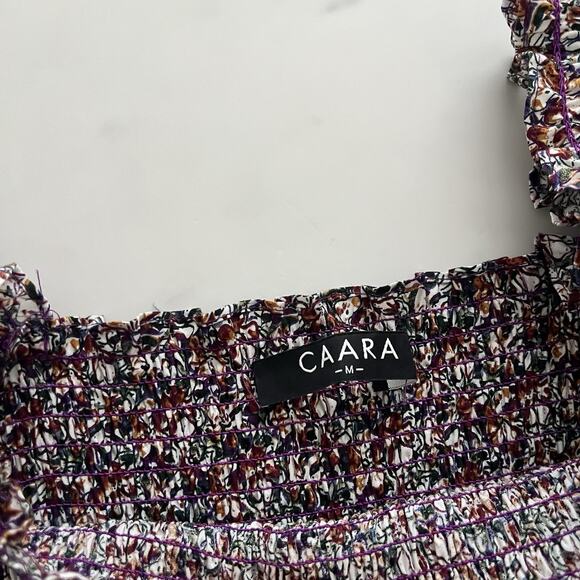 CAARA Smocked tiered Midi dress puff sleeves Ditsy floral Sz M Romantic chic - Picture 3 of 11